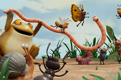 Une grenouille qui tiens un ver de terre de façon joyeuse. - Agrandir l'image, fenêtre modale