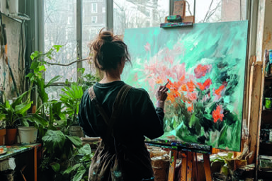 Photo d'une femme qui pend sur une toile